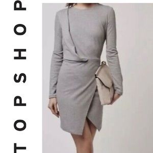 TOPSHOP Womens Gray Long Sleeve Drape Front Jersey Sheath pencil Dress Size 4